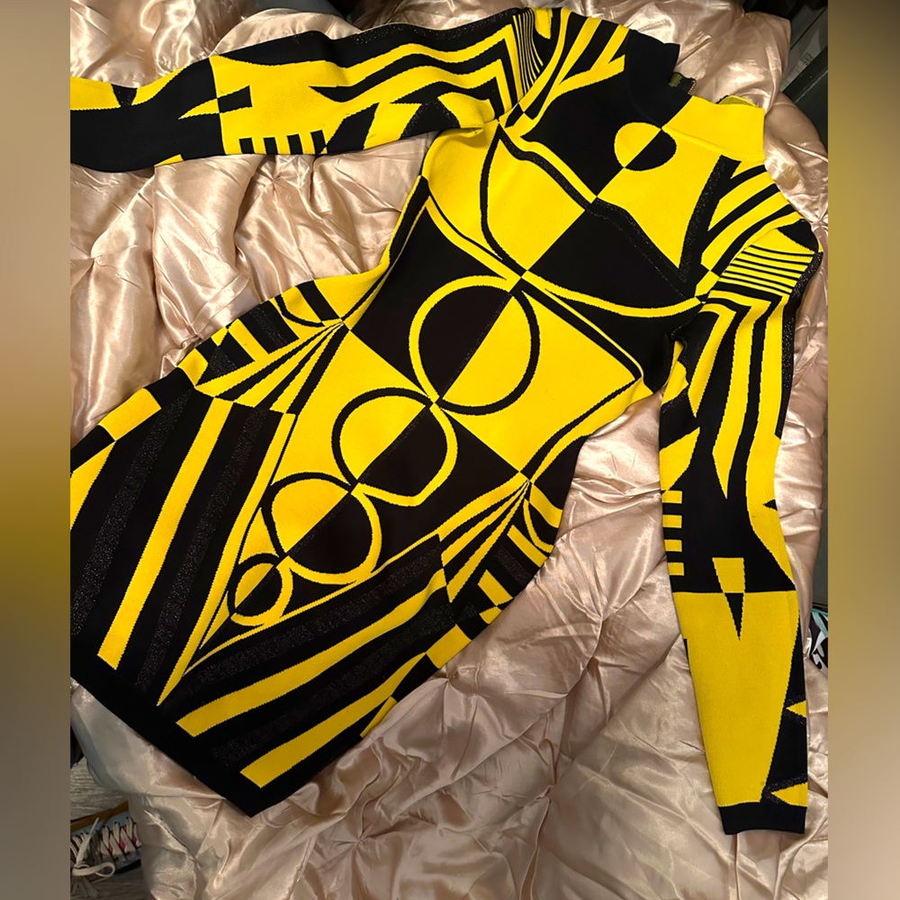 Statement black and yellow bandage dress